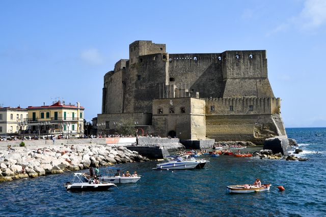 Castel dell'Ovo, a medieval fortress in the bay of Naples, Italy