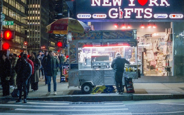 A hot dog cart in New York City