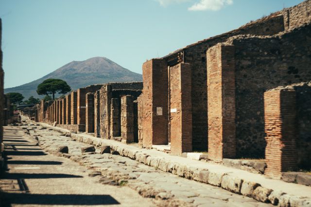 Mount Vesuvius Volcanoes looms over the ruins of Pompeii