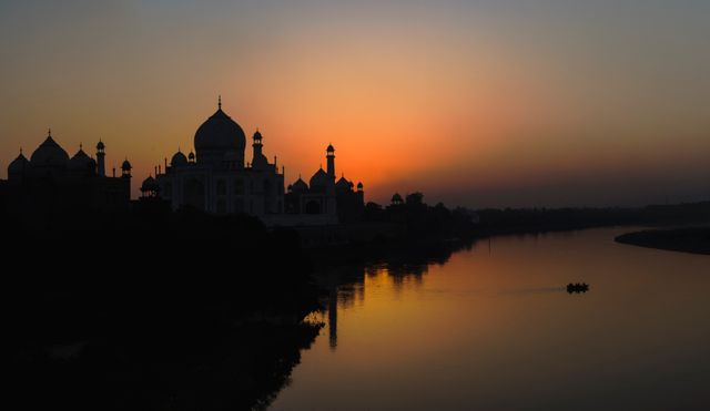 Sunset over the Taj Mahal and the Yamuna River
