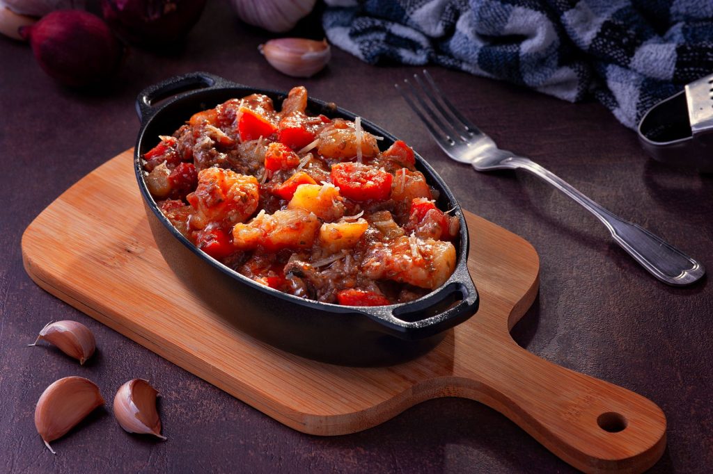 Homemade hot Czech goulash with knodel