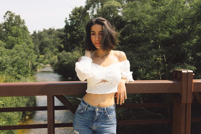 Off-shoulder top with white jeans - travel outfits for women
