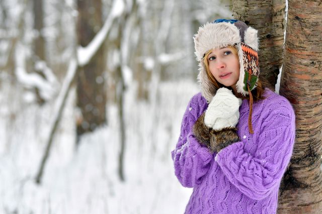 Purple knitted dress for winter perfect look.