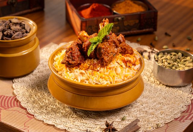 Hyderabadi Biryani - is perhaps the most well-known Non-Vegetarian culinary delights from the famous Hyderabad Cuisine. It is a traditional dish made using Basmati rice, goat meat and various other exotic spices.