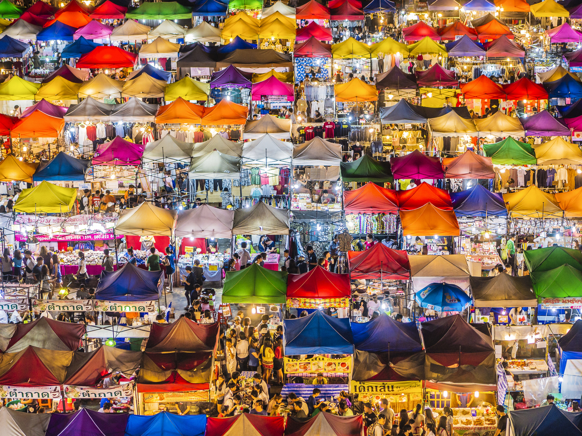 Day and night markets in Bangkok