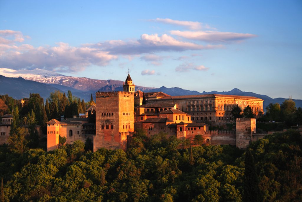 Alhambra in Granada at twilight.