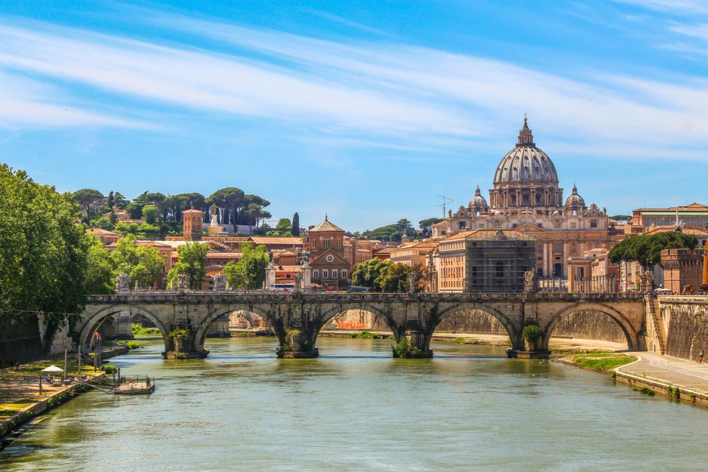 St. Peter's Cathedral with Ponte Sant'Angelo, Rome, rome on a budget