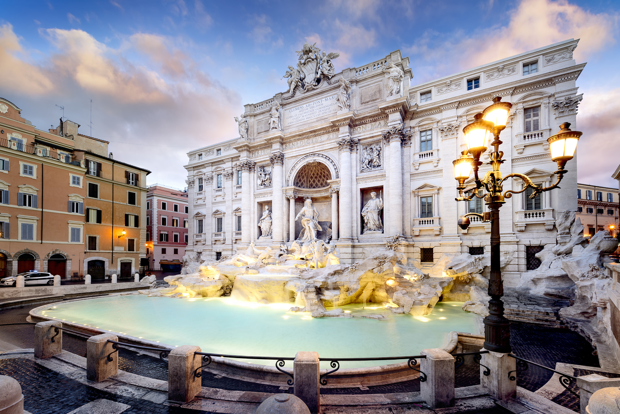 Trevi Fountain, the largest Baroque fountain in the city and one of the most famous fountains in the world located in Rome, Italy., rome on a budget