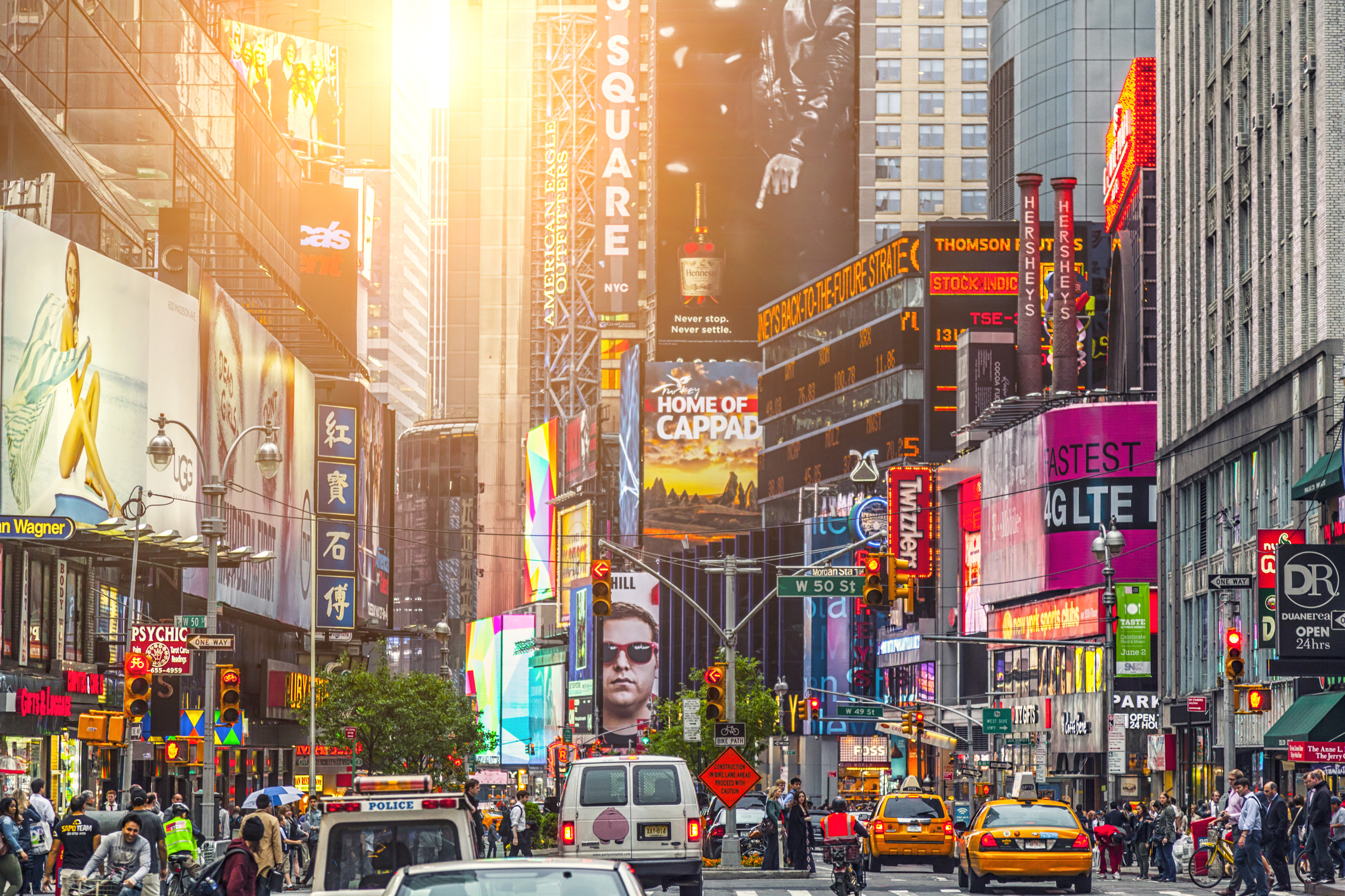 Time Square billboards on various high-rise buildings in New York