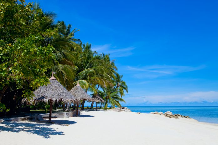 White sand beach on Mabul island, Sipadan, Borneo Malaysia