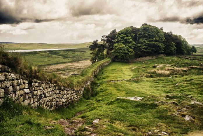 Hadrian's Wall in Northern England with dramatic processing.