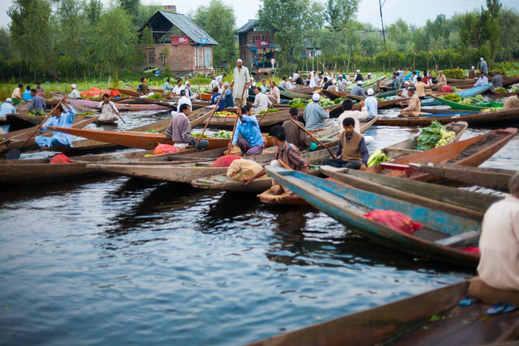 Locals at Dal lake in their shikaras