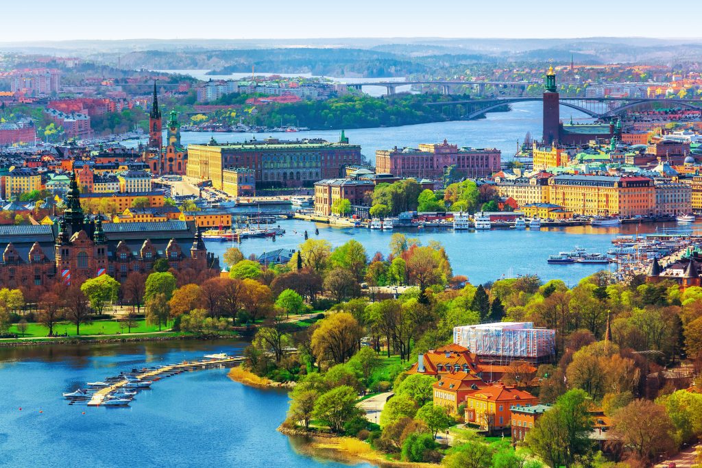 Aerial panorama of the Old Town (Gamla Stan) architecture in Stockholm, Sweden