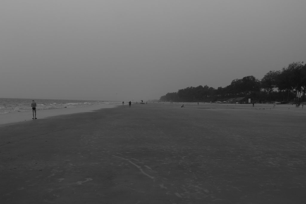 Black and white photo of a beach stretch