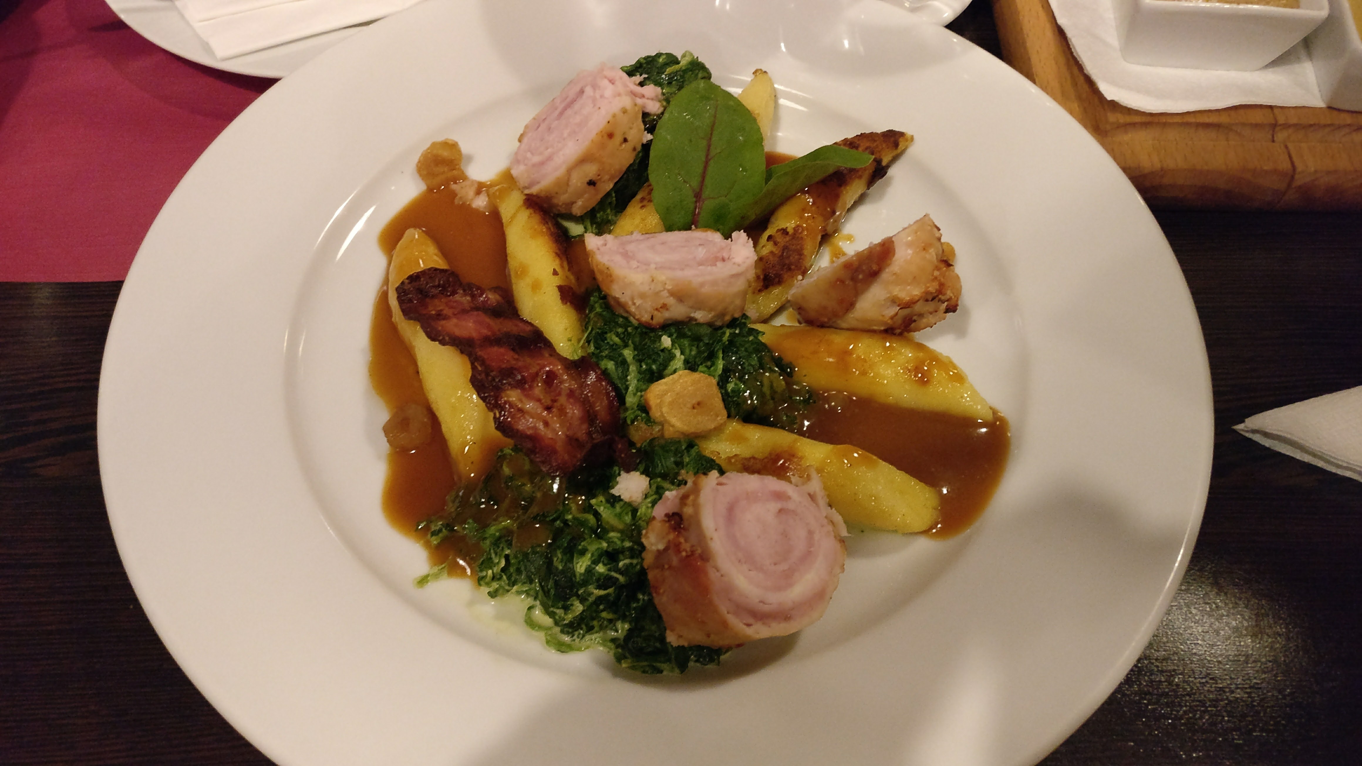 A dish made of rabbit meat and gnocchi - restaurant food in Prague