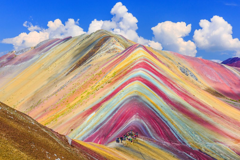 Vinicunca, Cusco Region, Peru. Montana de Siete Colores, or Rainbow Mountain. Overtourism