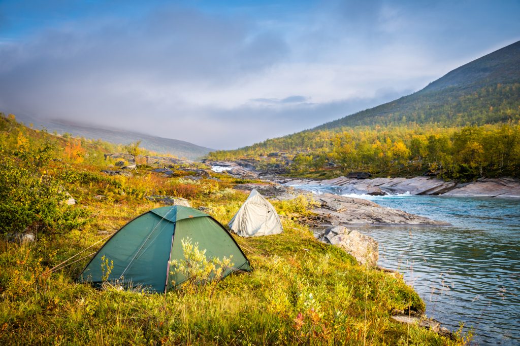 Tents photographed on an early autumn morning in Kaitumjaure along the Royal Trail (Kungsleden in Swedish) in Swedish Lapland., Trekking Hacks