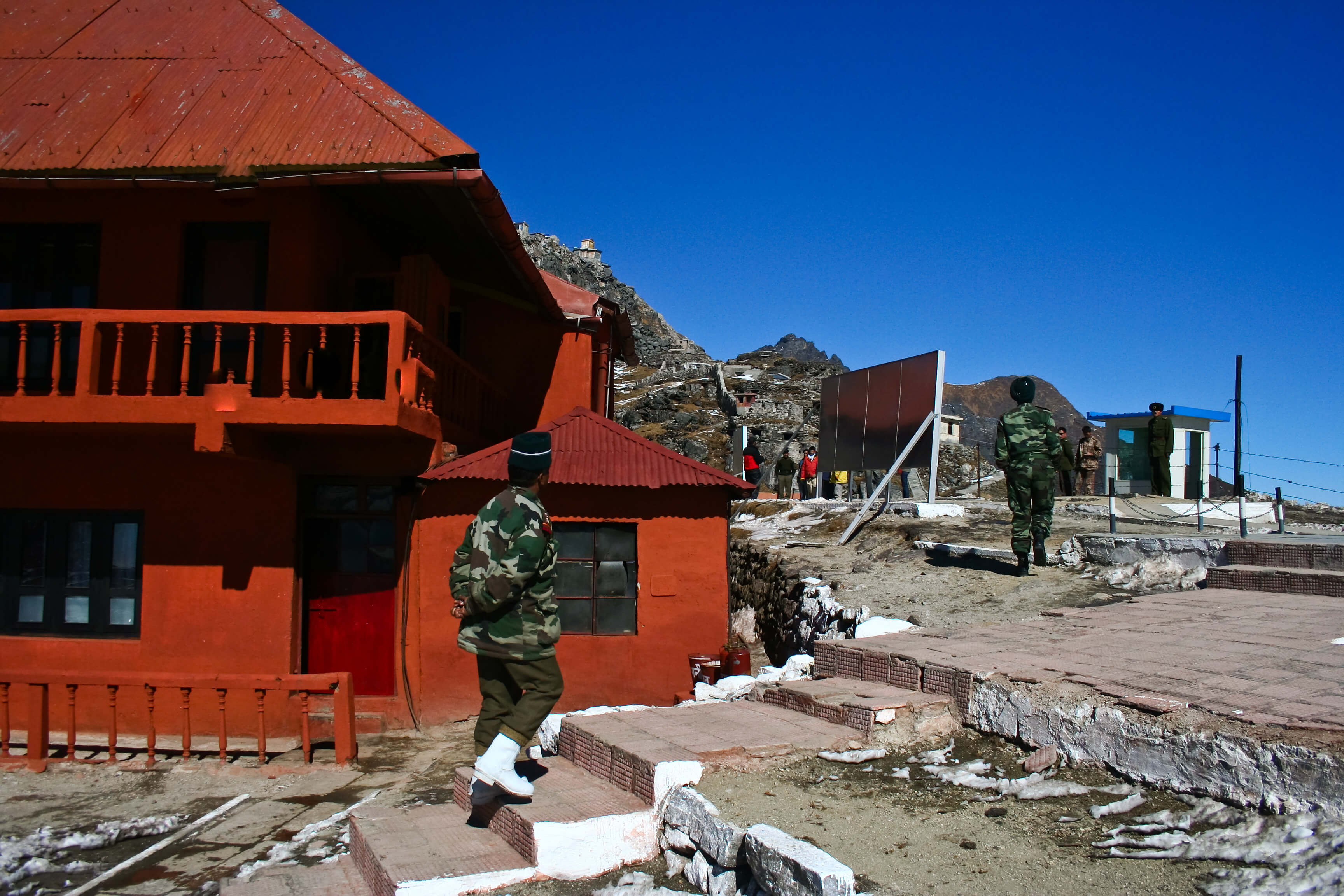 Soldiers at Nathu la pass, Indo China border, in the context of the article, a look into their life was an eye opening travel experience