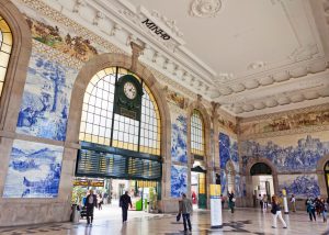 Main hall of Sao Bento Railway Station in Porto