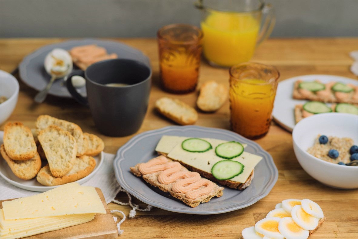 Typical swedish breakfast with knäckebröd and kaviar