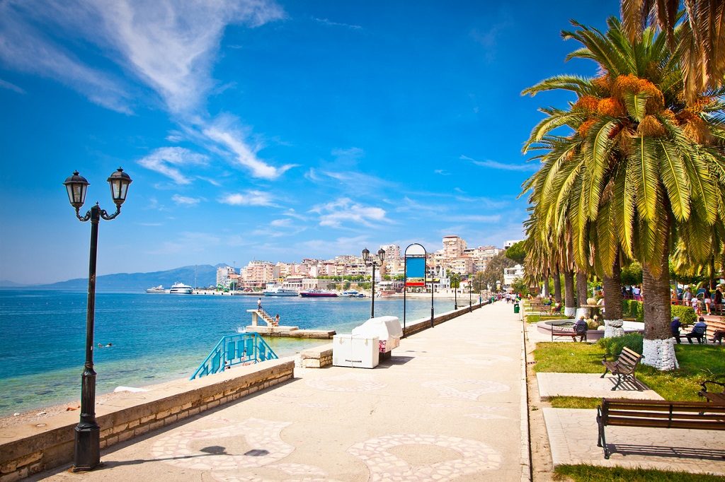 Main city promenade in Saranda, Albania.
