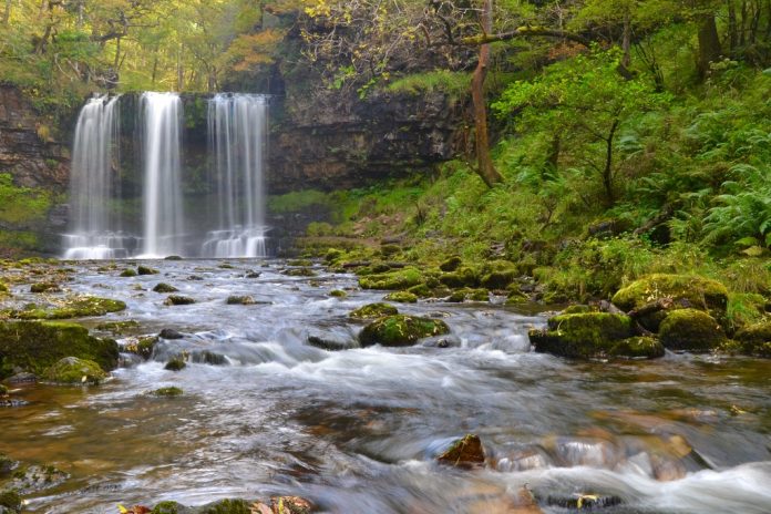 Sgwd yr Eira waterfall in the Brecon Beacons National Park, Wales,