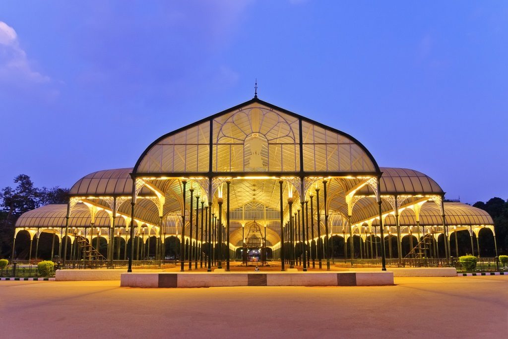 night scene of lalbagh, a public park in Bangalore City, India