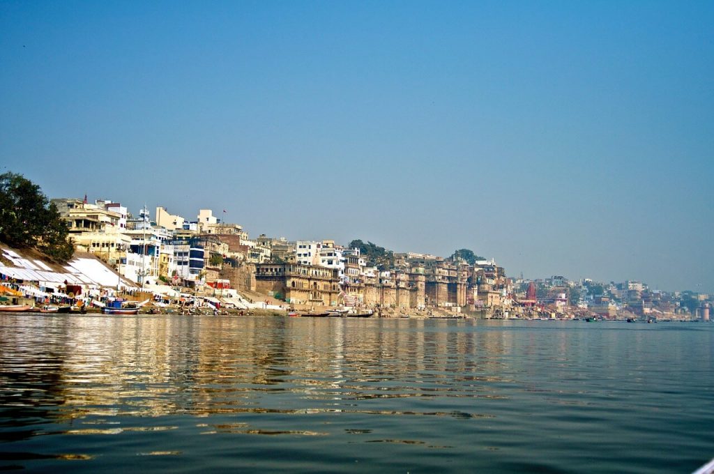 Varanasi, a religious city in India, situated on the banks of the River Ganga