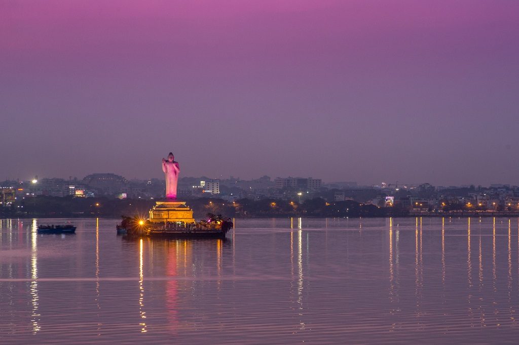 Hussain Sagar in Hyderabad, India.