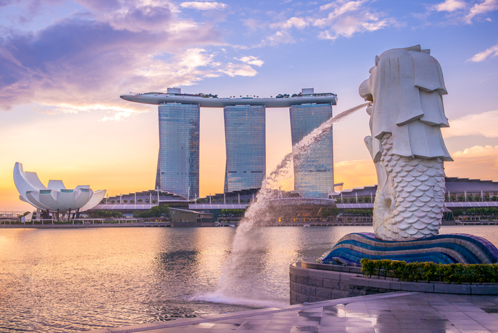 Merlion Statue at Marina Bay, Singapore, one of the sustainable cities