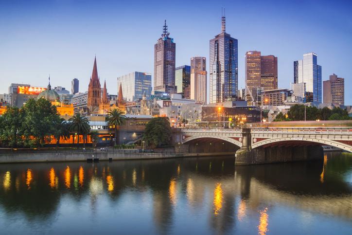 Melbourne's skyline at dusk