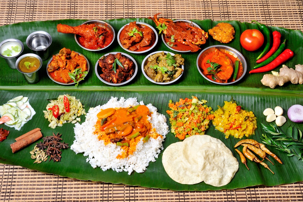 Traditional food on banana leaf