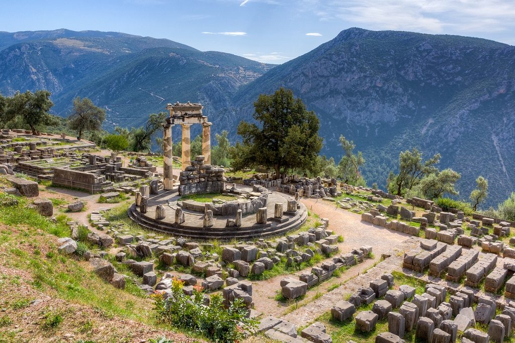 View of the Tholos at the sanctuary of Athena Pronaia, Delphi, Phocis, things to do in Greece