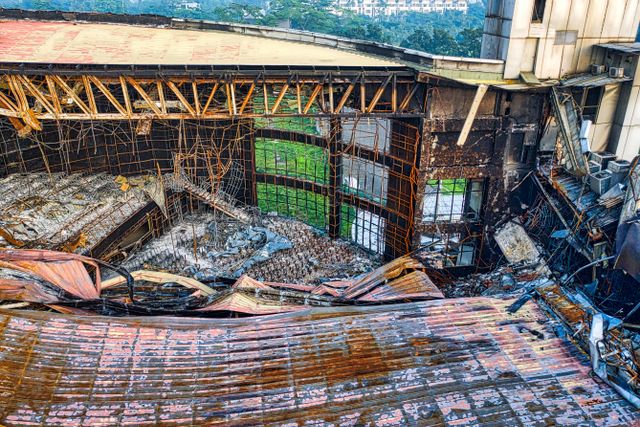 collapsed building roof showcasing architectural decay in Banten, Indonesia. due to Tsunami