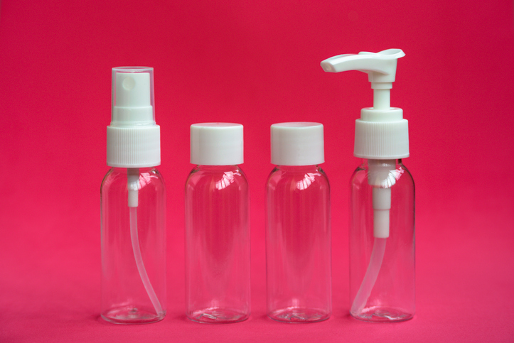 Set of traveling cosmetics bottles