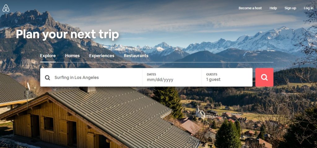 Airbnb website homepage