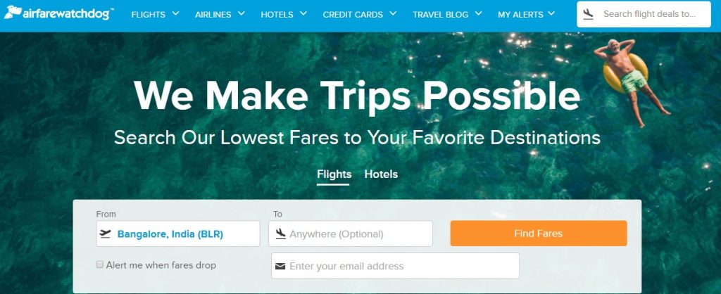 Airfare Watchdog website homepage