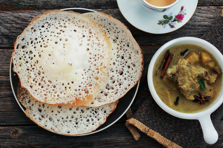 Appam / Palappam with Mutton Stew -Gluten free Kerala Easter breakfast using rice flour and coconut milk