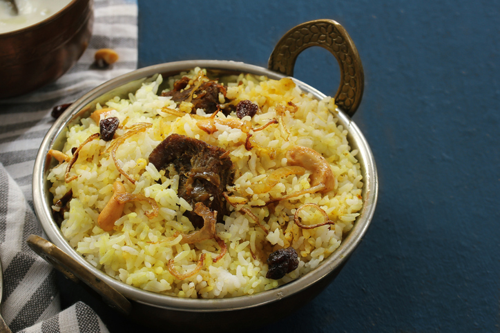 Homemade Beef Biryani served with Yogurt dip