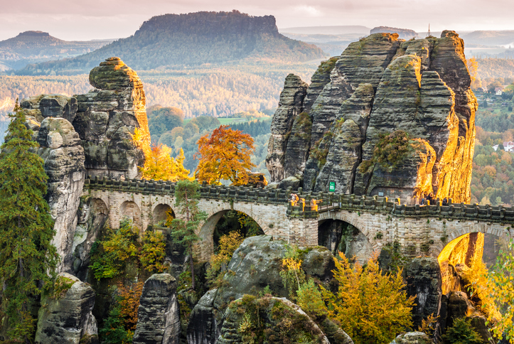 Bastei bridge at a sunset in autumn