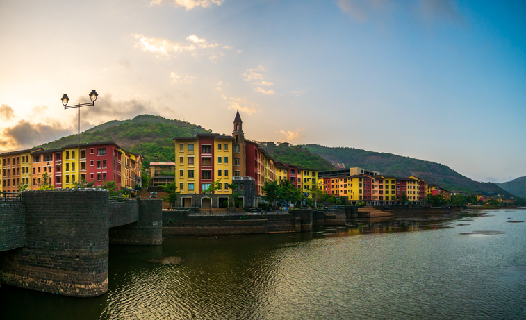 Lavasa, a private, planned city stylistically based on the Italian town Portofino, with a street and several buildings bearing the name of that town.