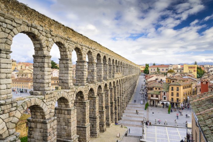 Segovia, Spain at the ancient Roman aqueduct.