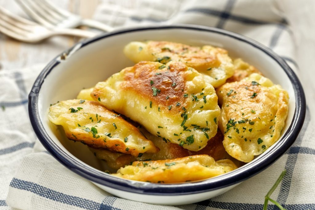 Traditional polish dish, dumplings stuffed with curd cheese and potato