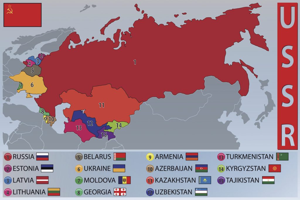 Map and Flags of the Republics of the Former USSR, soviet states