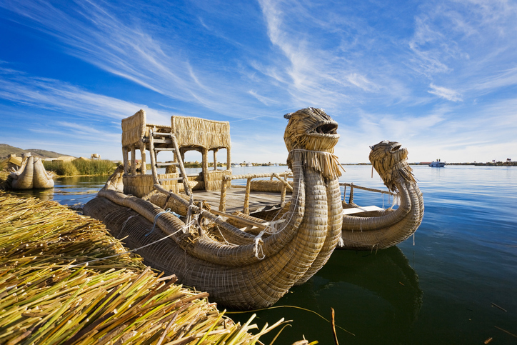 Reed Boat In Puno, Peru On Lake Titicaca The World's Highest Navigable Lake