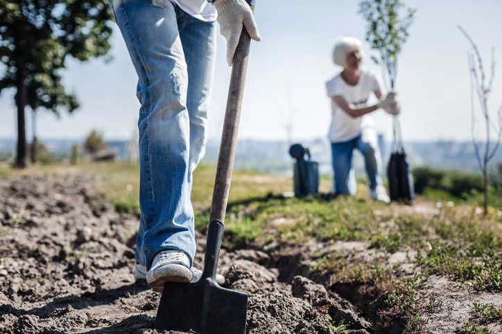 Volunteer Man Digging as part of Volunteer tourism