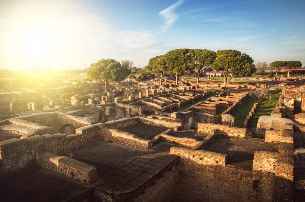 Roman Village View at Ostia Antica Archeological Site