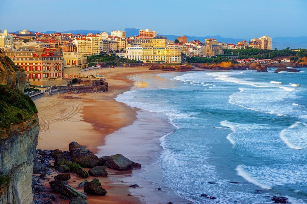 Biarritz city and its famous sand beaches, France