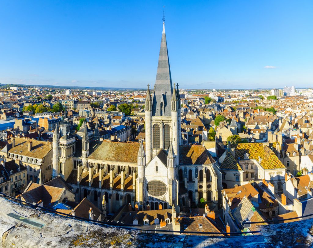 Aerial view of the historic center of Dijon, France
