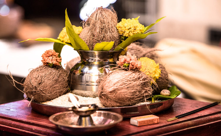 Beautiful Photo of an Indian Pooja Thaali to be offered as an offering to the God during opening ceremony/marriage/housewarming...